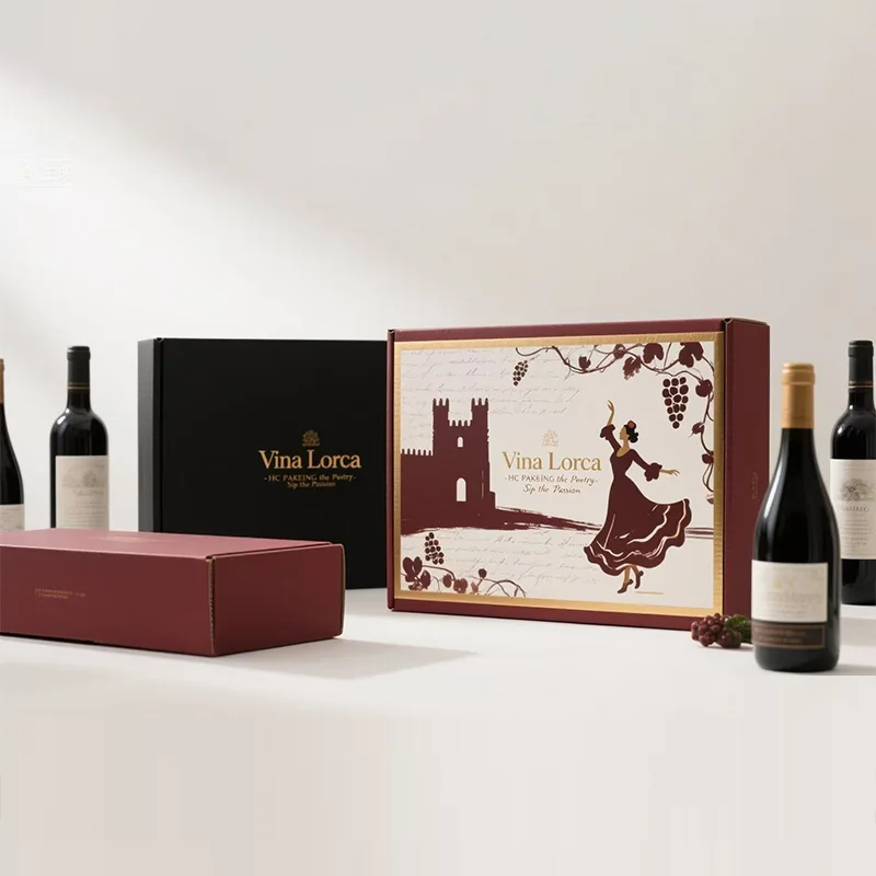 Personalized Beverage New design Cartoon Craft Packaging Black Kraft Paper Wine Box, view 7