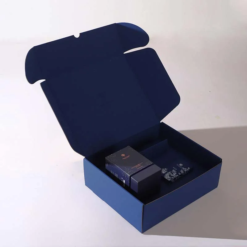 Deep Blue Cosmetic Corrugated Gift Set Box with Custom Liner