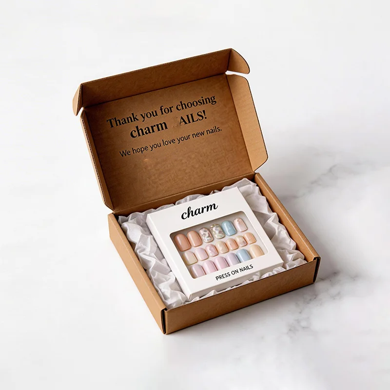 Custom Kraft Press-On Nail Mailer Box for E-Commerce Packaging, view 2