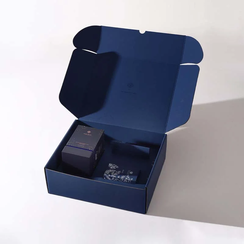 Deep Blue Cosmetic Corrugated Gift Set Box with Custom Liner, view 4