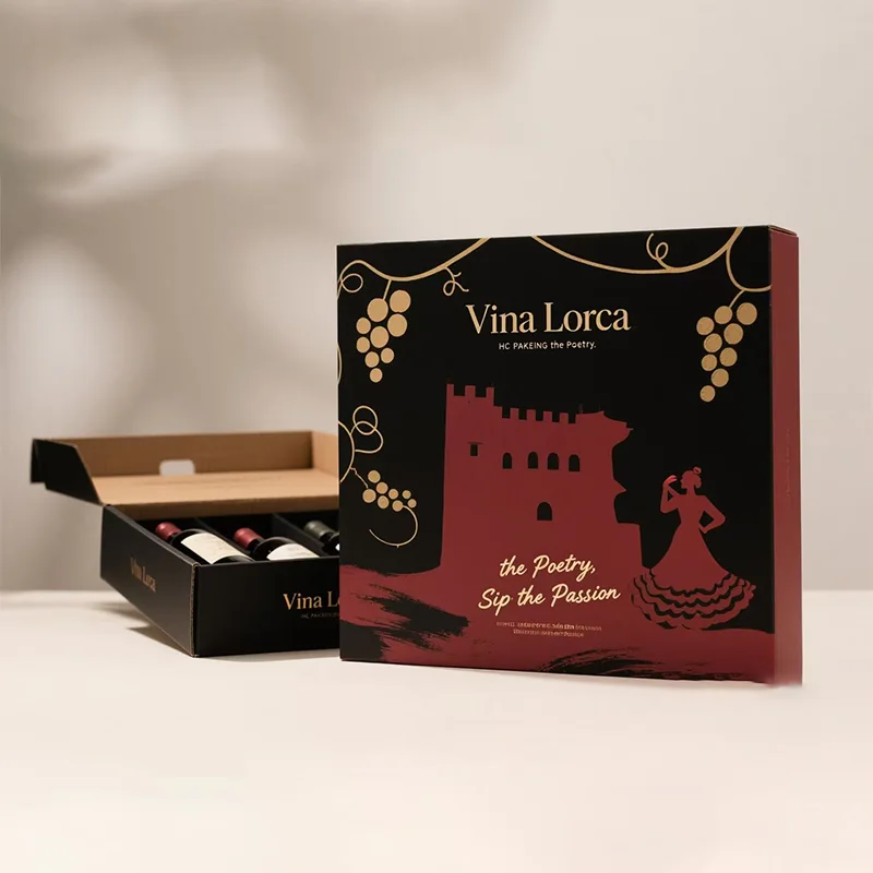 Personalized Beverage New design Cartoon Craft Packaging Black Kraft Paper Wine Box, view 2