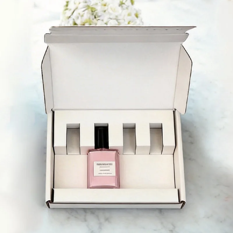 Custom White Nail Polish Mailer Box with Insert for Beauty Set Packaging, view 4