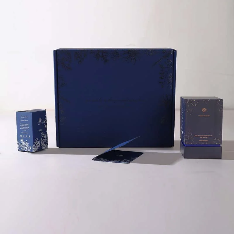Deep Blue Cosmetic Corrugated Gift Set Box with Custom Liner, view 5
