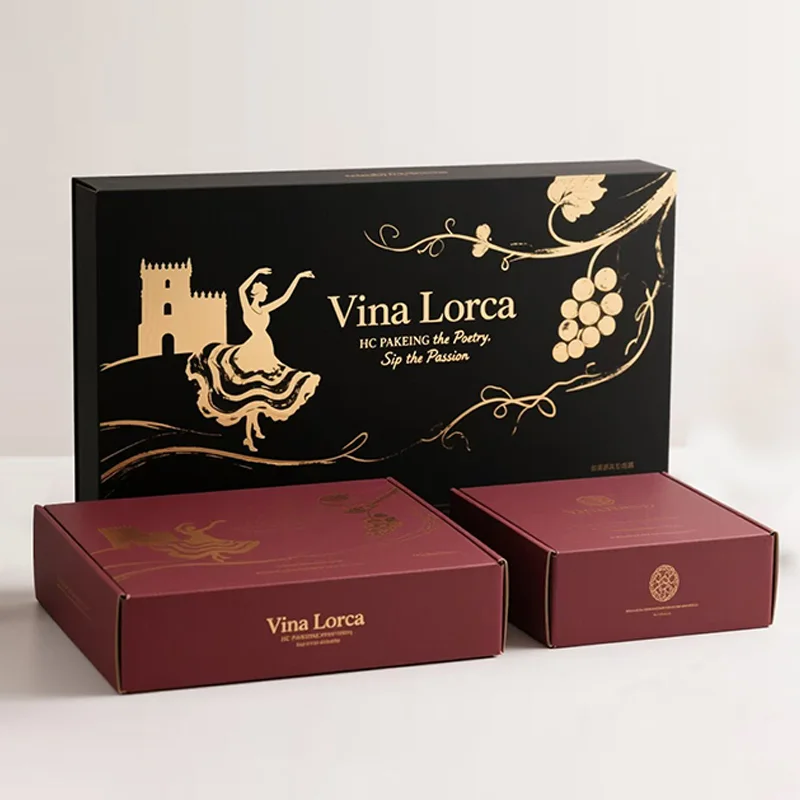 Personalized Beverage New design Cartoon Craft Packaging Black Kraft Paper Wine Box, view 5