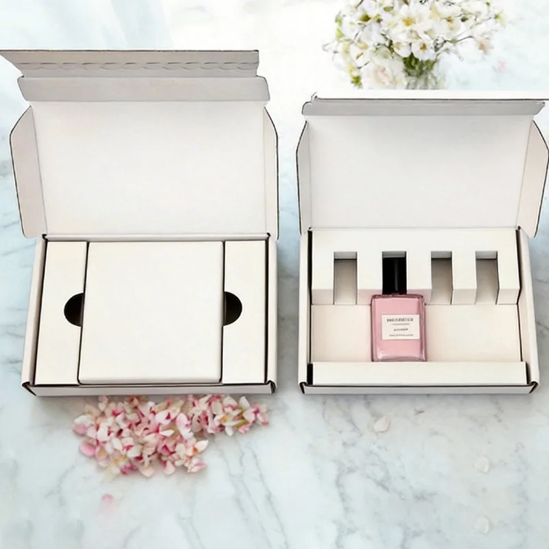 Custom White Nail Polish Mailer Box with Insert for Beauty Set Packaging, view 3