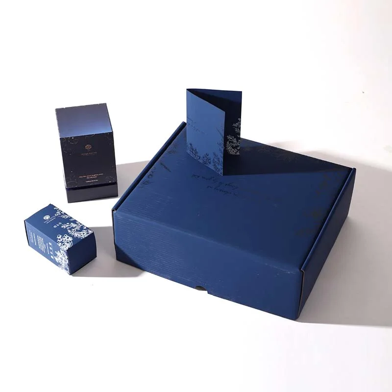 Deep Blue Cosmetic Corrugated Gift Set Box with Custom Liner, view 3