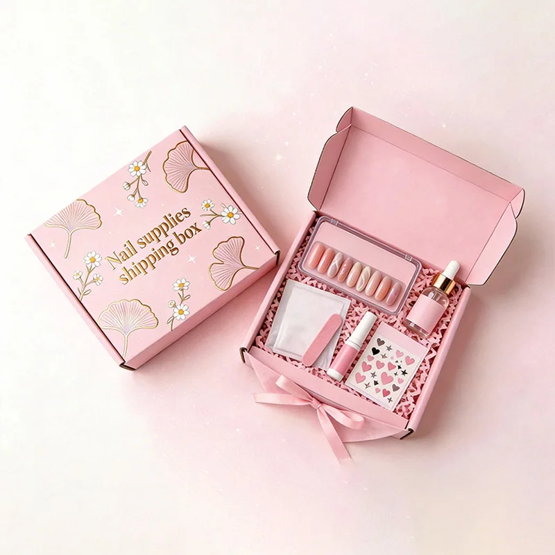 Custom Pink Nail Supplies Shipping Box for Beauty E-Commerce Packaging, view 3