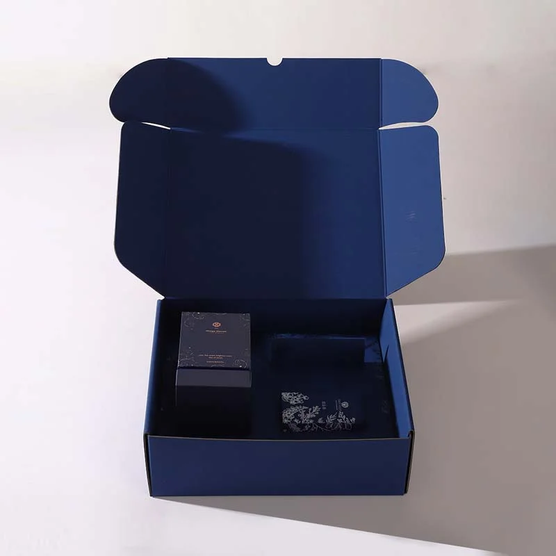 Deep Blue Cosmetic Corrugated Gift Set Box with Custom Liner, view 2