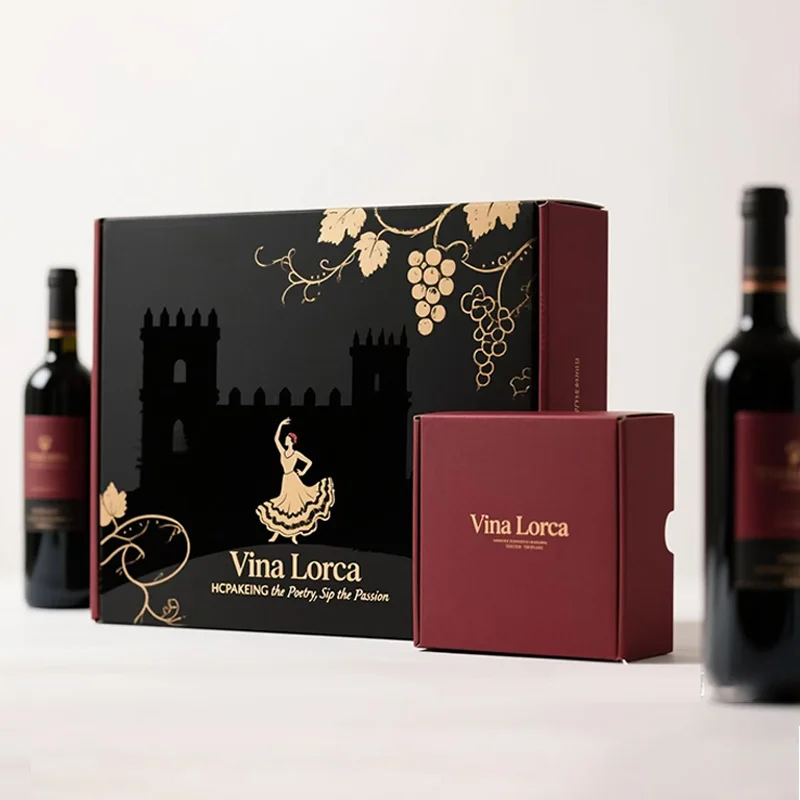 Personalized Beverage New design Cartoon Craft Packaging Black Kraft Paper Wine Box, view 4