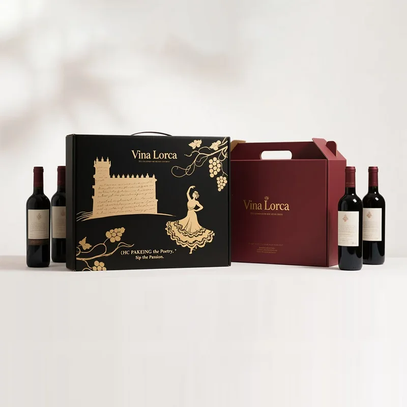 Personalized Beverage New design Cartoon Craft Packaging Black Kraft Paper Wine Box, view 6