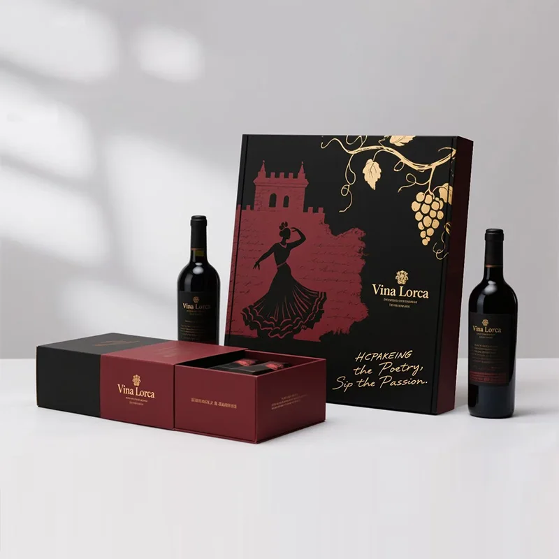 Personalized Beverage New design Cartoon Craft Packaging Black Kraft Paper Wine Box, view 9