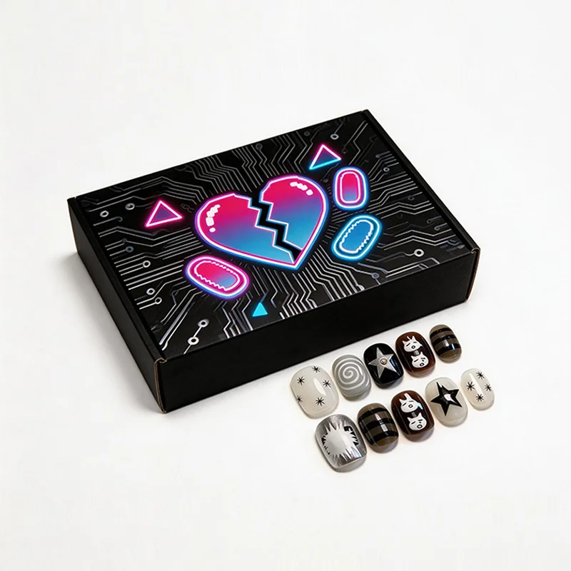Custom Black Nail Mailer Box for Press-On Nail & Beauty Kit Shipping, view 2