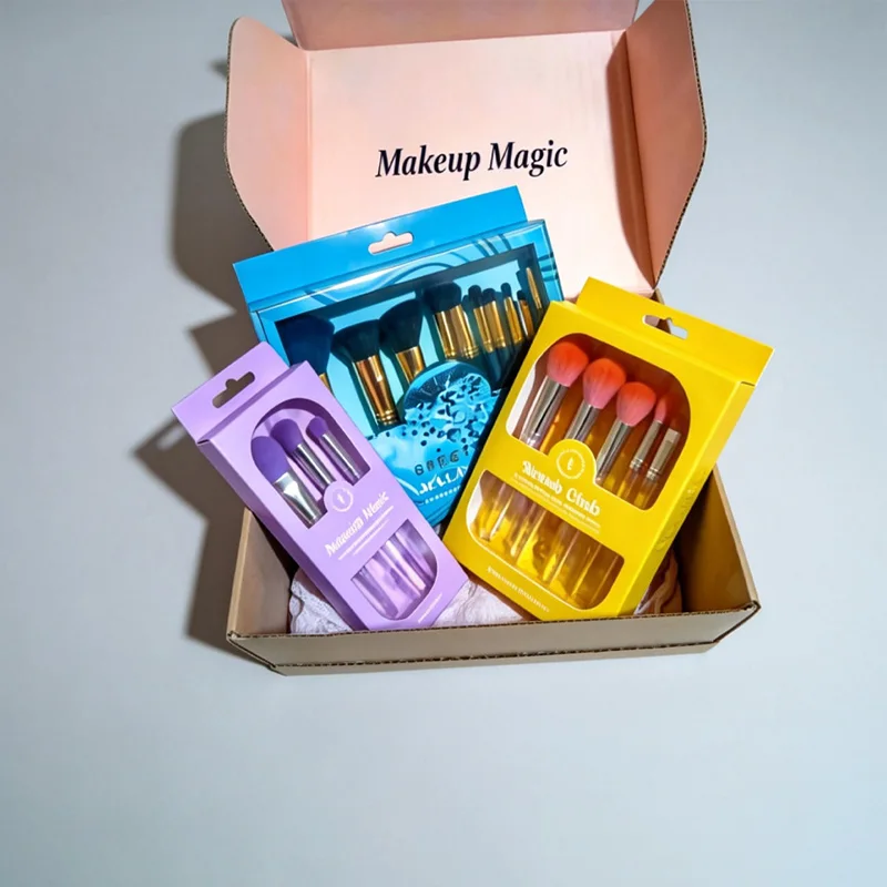 Custom Kraft Beauty Mailer Box for Makeup Brush Set Packaging, view 2