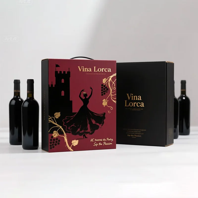 Personalized Beverage New design Cartoon Craft Packaging Black Kraft Paper Wine Box, view 8