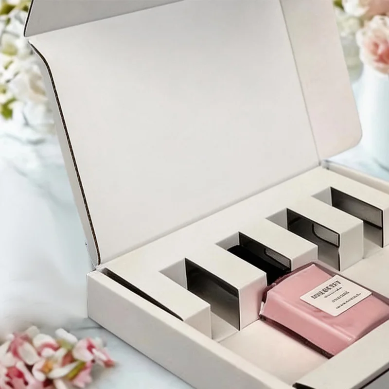 Custom White Nail Polish Mailer Box with Insert for Beauty Set Packaging, view 2