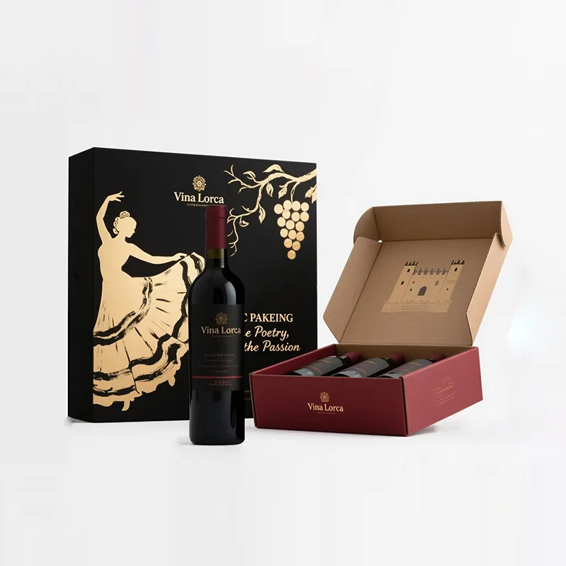Personalized Beverage New design Cartoon Craft Packaging Black Kraft Paper Wine Box, view 3